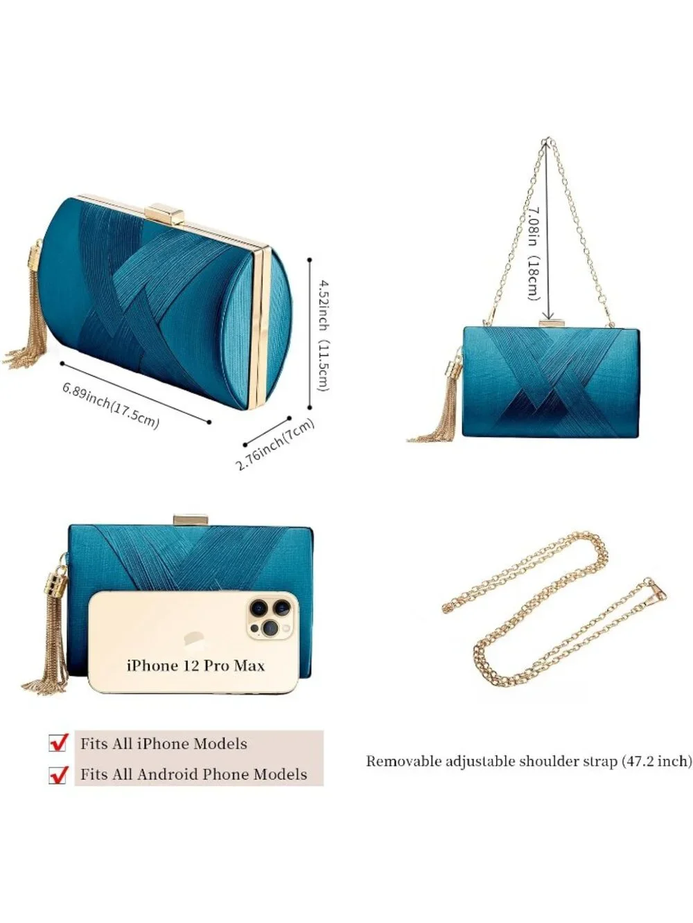👜 Women's Lake Blue Tassel Evening Clutch bag Crossbody Night out Clutch Purses